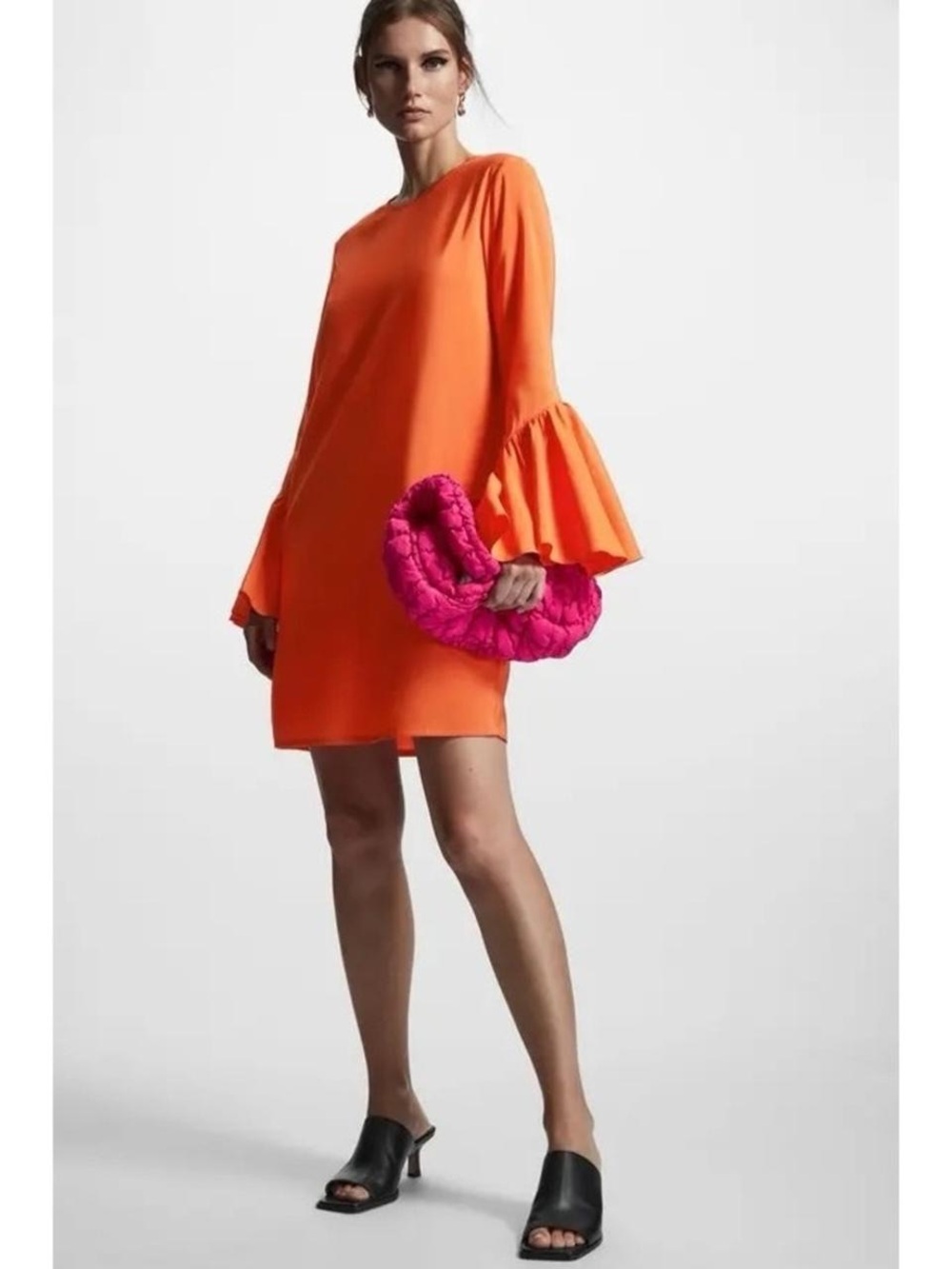 COS Orange Bell-Sleeve Midi Dress 100% Cotton Size 4